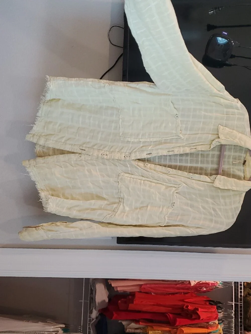 Free People Light Yellow Gauze Button-Down Shirt